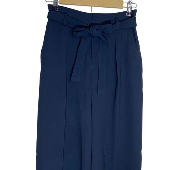 Uniqlo Pants Womens 26-27 Wide Leg Navy Blue Zip Tie Belt Elastic Waist Pleated - Picture 4 of 9